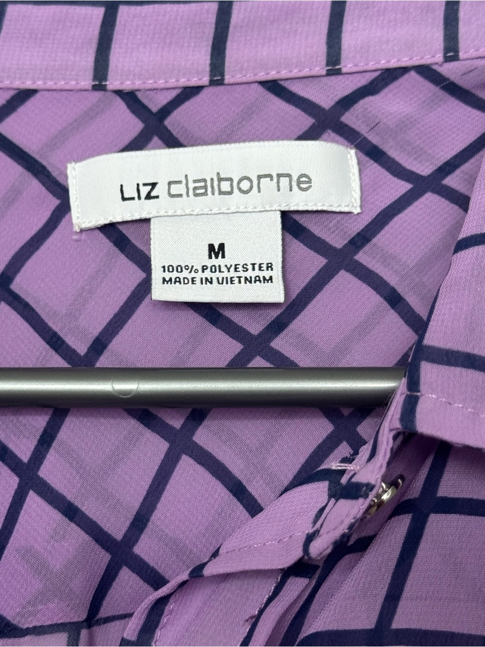 Liz Claiborne Lavender Shirt with Navy Grid Pattern